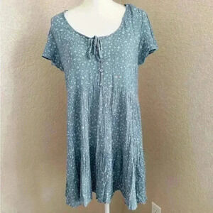 Dress Forum Los Angeles Blue Floral Swing Dress Size Medium Tier Ruffle Cottage